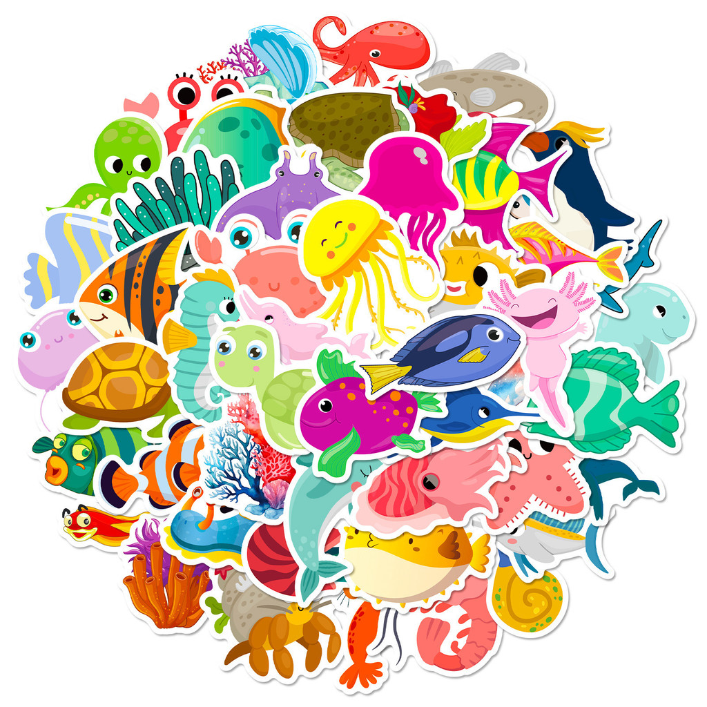 50Pcs Marine Life Stickers - C - Marine Aquarium Aquascape 评论和价格